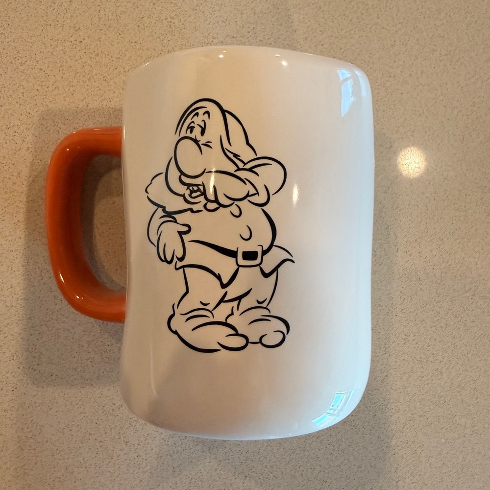 Disney Rae Dunn Mug Sneezy from Snow White with Orange Handle and Dwarf Design